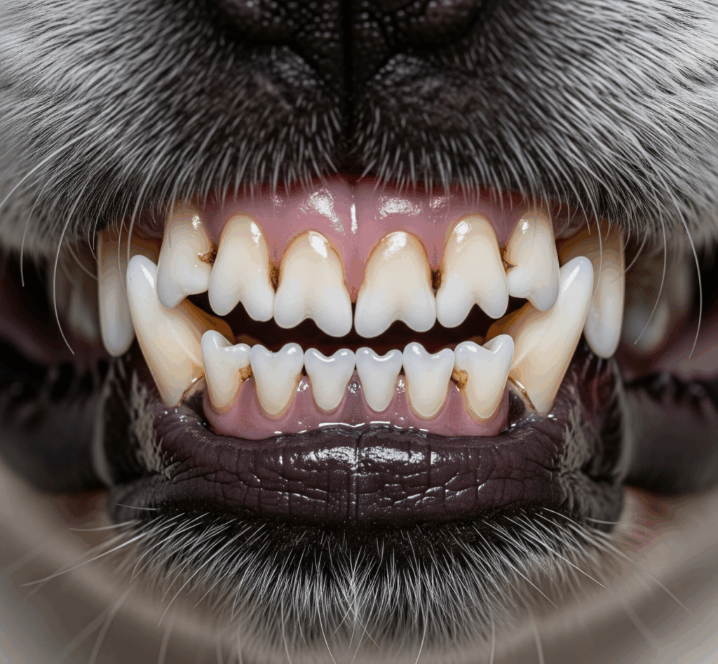 "Cachorro de perro mostrando sus dientes de leche"